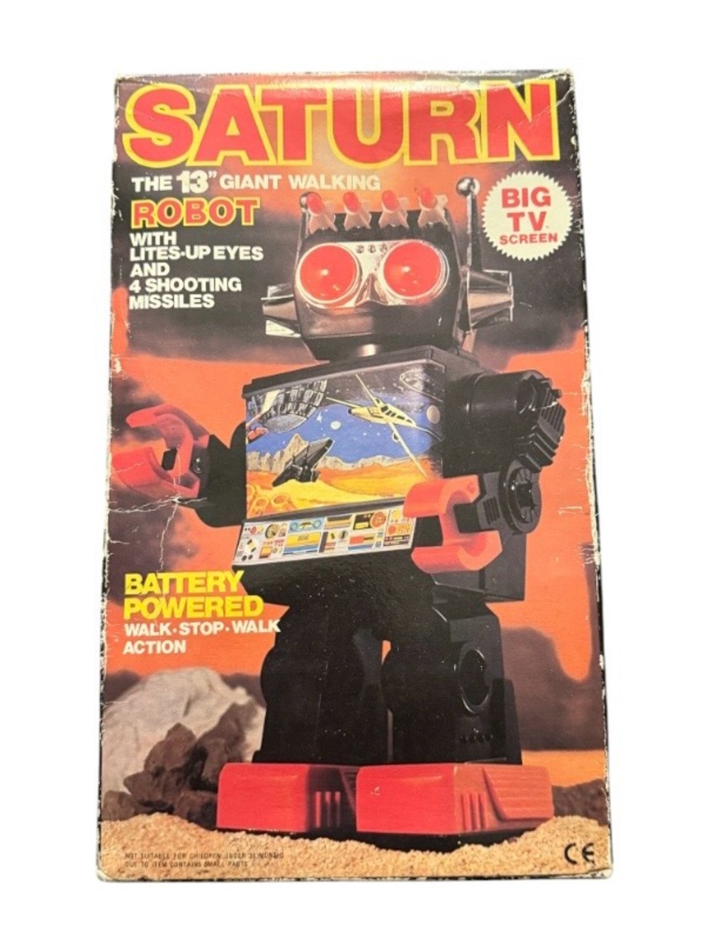 Saturn Vintage 13” Giant Walking Robot Toy - Black & Red Battery